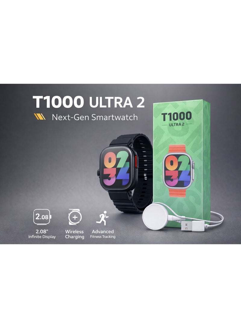 T1000 Ultra Smartwatch 2.08” Infinite Display with Wireless Charging, Fitness Tracking & Smart Notifications – Black Strap - Image 3